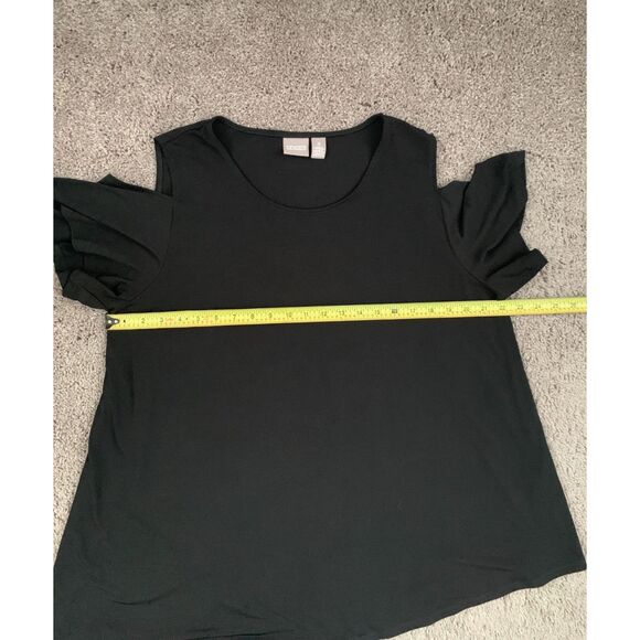Chico's Women Top Size 3 Black Cold Shoulder Flutter Sleeve Asymetrical Hem - Picture 6 of 7